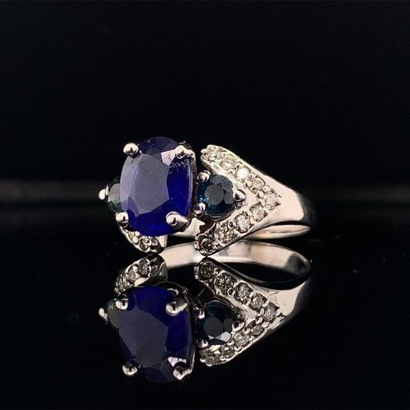 Diamond Sapphire Ring 14k Gold 3.31 TCW Women Certified $2,800 912271 - Picture 8 of 15
